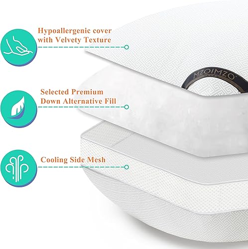 Miniatura 3 de Almohadas de cama cómodas de lujo para dormir, tamaño estándar firme, juego de 2, diseño de malla lateral de enfriamiento reforzado con relleno