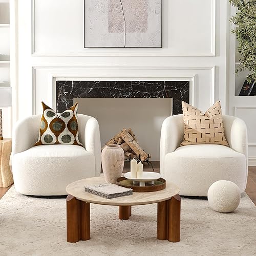Miniatura 54 de KINWELL Juego de 2 sillas giratorias de barril Boucle de 34 pulgadas de ancho, sin montaje, sillones tapizados redondos, sillas decorativas, sofá