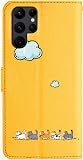 Jeffene Coque Portefeuille en Cuir pour Samsung Galaxy S25 Ultra 5G (6,9 Pouces) - Étui à Rabat Housse et Antichoc et Support Pliable avec Porte-Cartes Magnétique et Lanyard,Chat&Jaune - 2