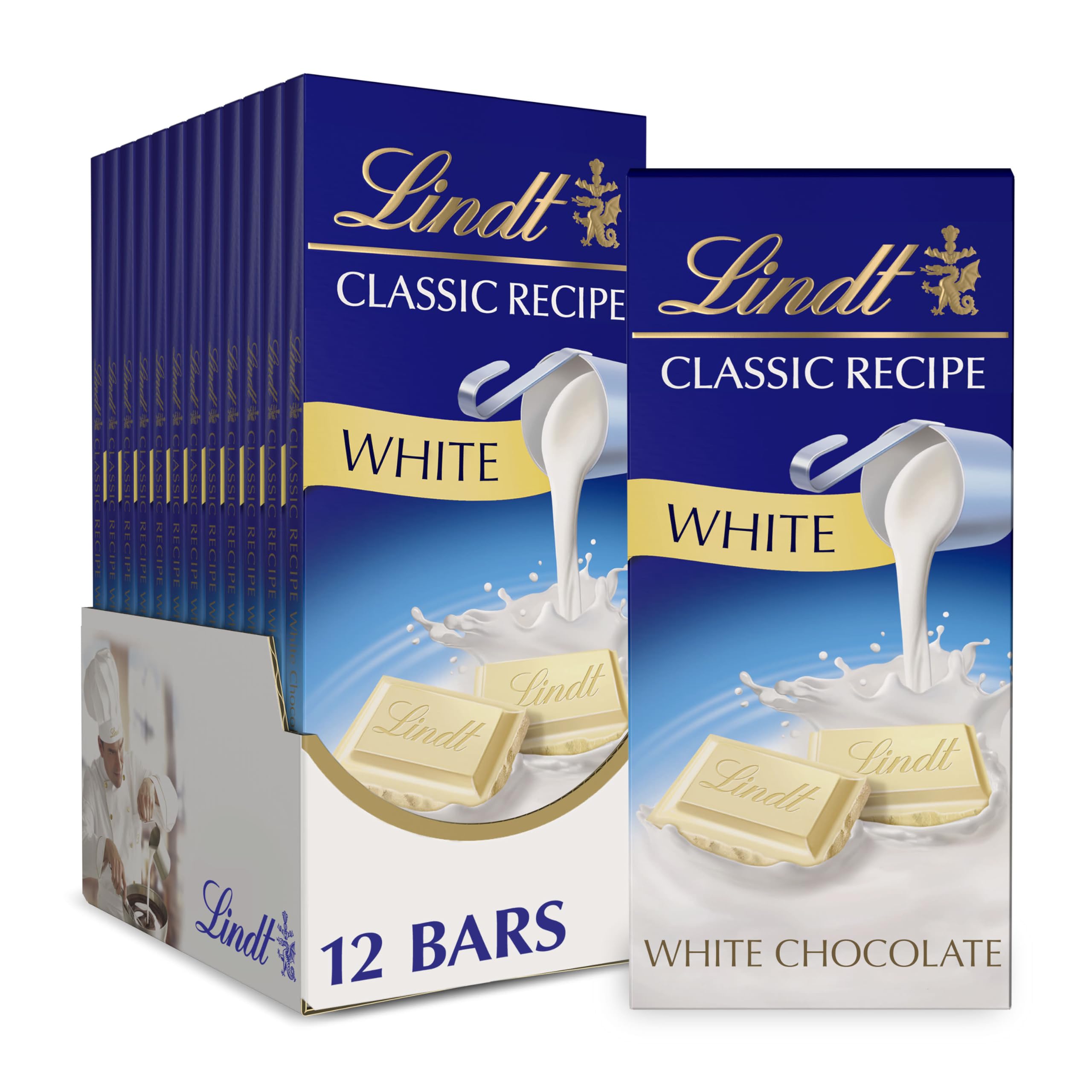 Lindt CLASSIC RECIPE White Chocolate Bar, Mother’s Day Chocolate, 4.4 oz. (12 Pack)