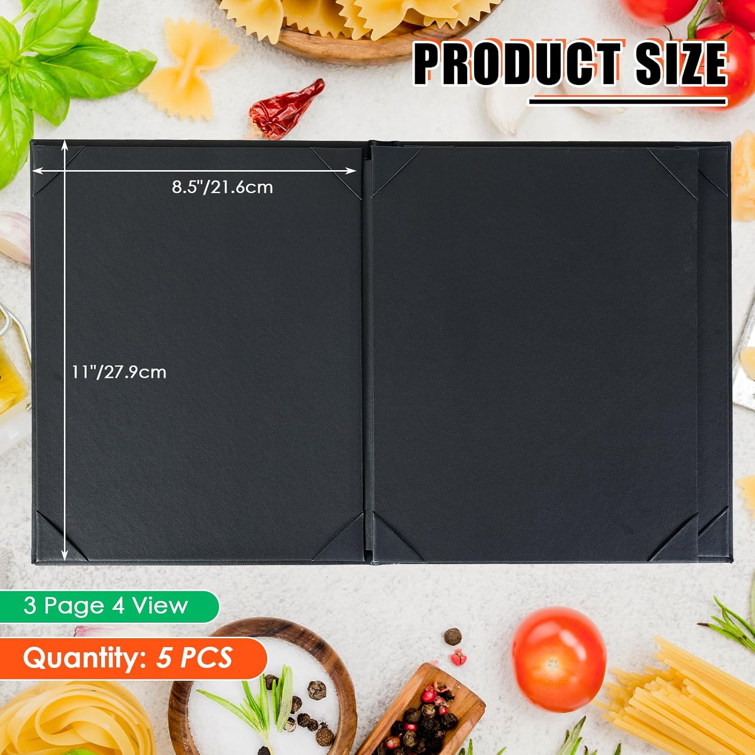 NATGAI 5 Packs Menu Covers 8.5" x 11", PU Leather Menu Cover Menu Holders, Waterproof 4 View Restaurant Menu Covers, Fit for Restaurant Bar Cafe Hotel Wine List (4 View, 8.5"×11")