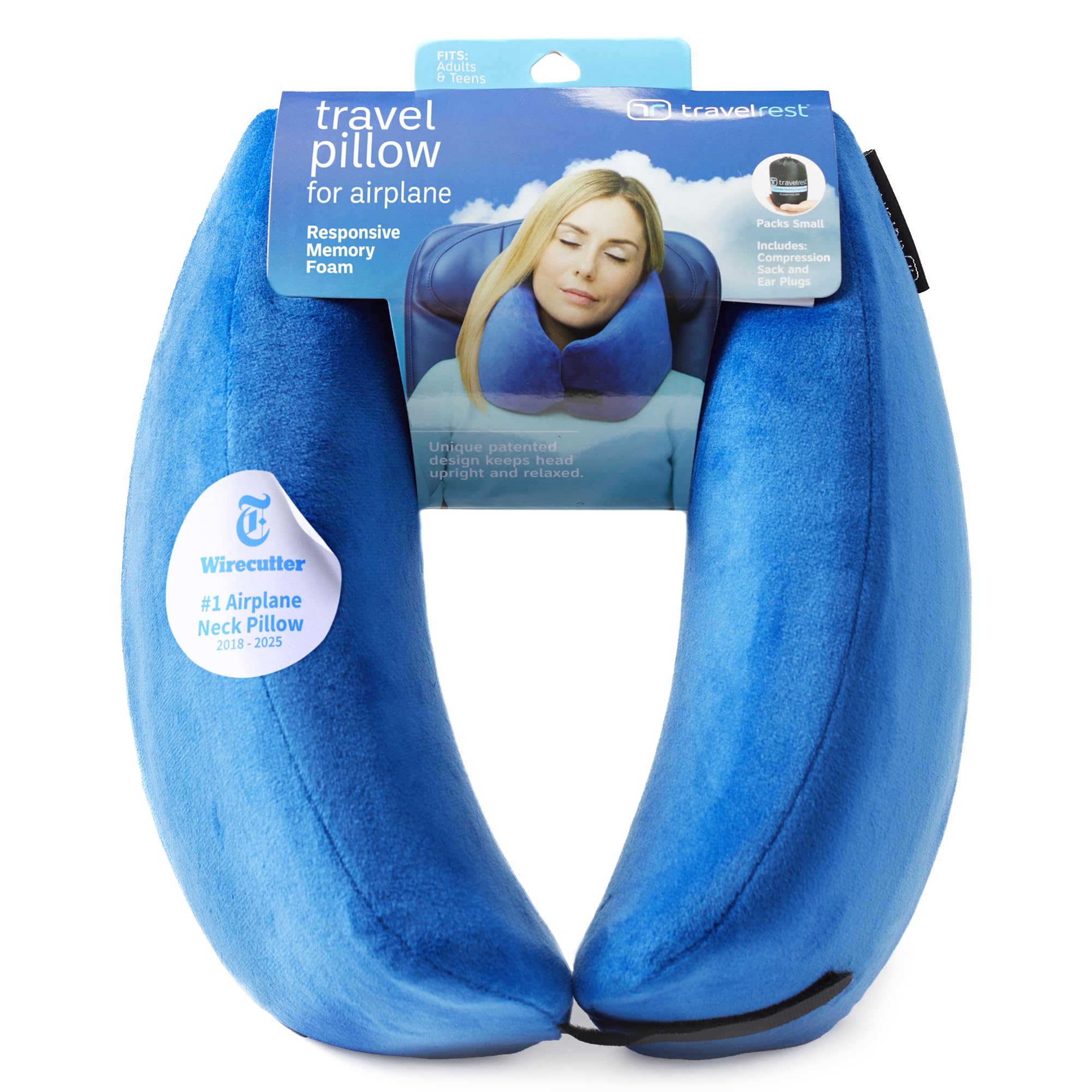 travelrest Oreiller de Voyage en Mousse à mémoire de Forme Ultime, Lavable,Le Meilleur Coussin de Voyage voté pour 2025-2026 par NYTimes WIRECUTTER,Lot de 1/4 de sa Taille