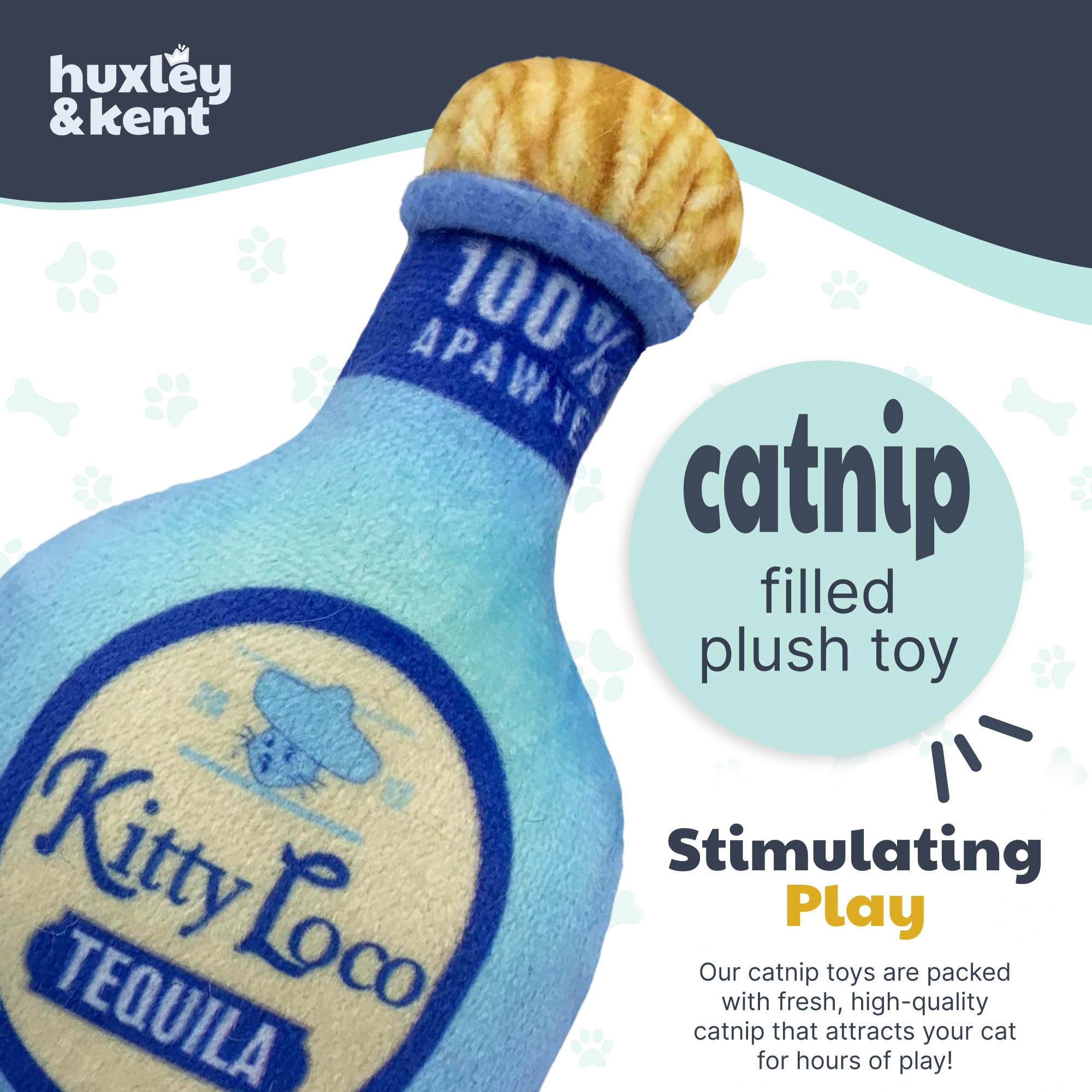 Huxley & Kent Juguete para gatos | Kitty Loco Tequila | Nappy Hour Strong Catnip Filled Cat Toy | Juguete de peluche suave con hierba gatera y arruga | Kittybelles