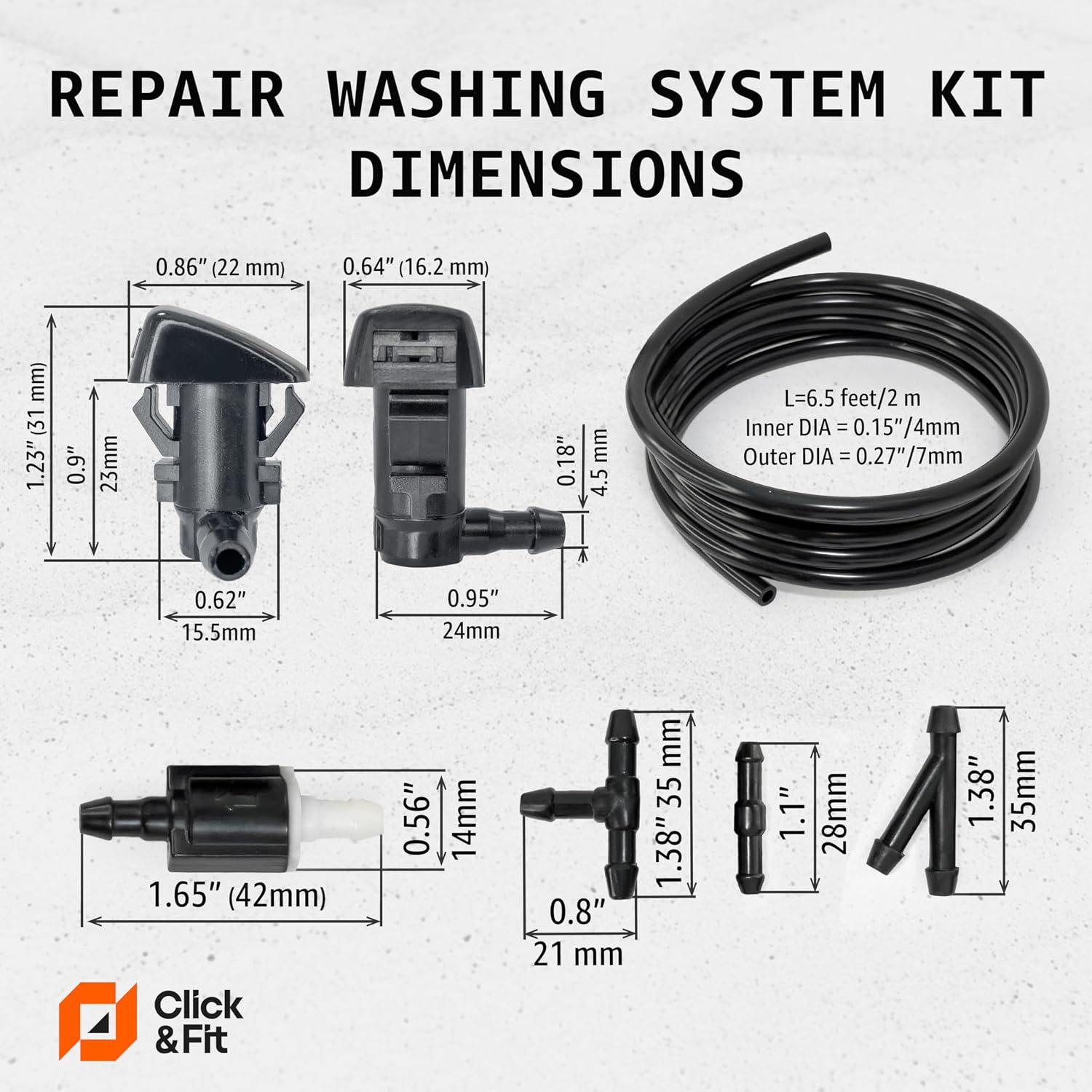 Click&Fit Windshield Washer Nozzles Extended Set compatible with Toyota Tacoma RAV4 1995-2005, Camry Corolla 4Runner 1988-2002, Celica 90-99, Echo – Repare Wiper water spray jets replaces 8538104030