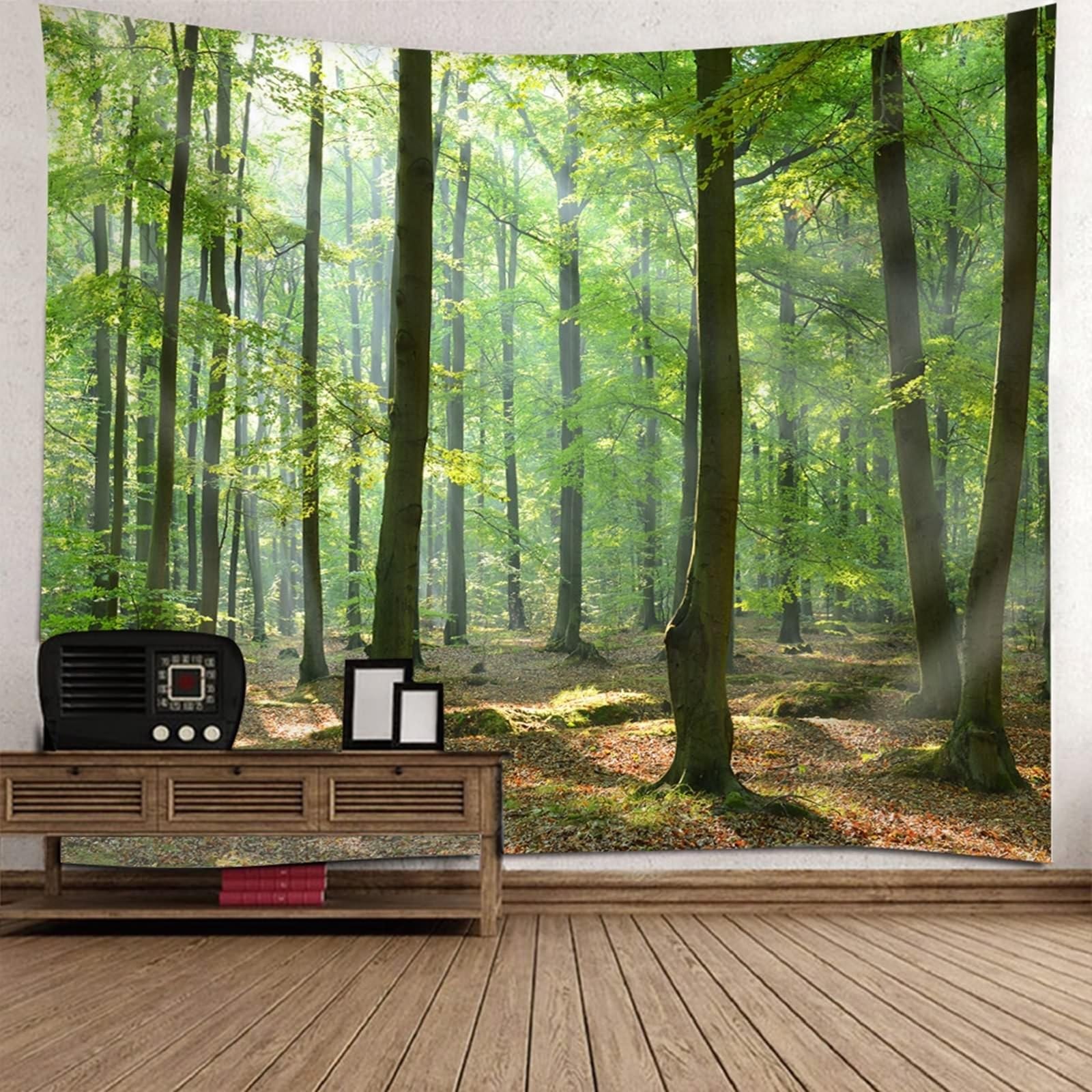 Dekoracje Pokojowe Kobiety Brązowy Gobelin do Salonu Naturalne Drzewa Krajobraz Zielony XXL Mikrofibra Szer. 137.20.3 cm x H100.20.3 cm (350X256CM)