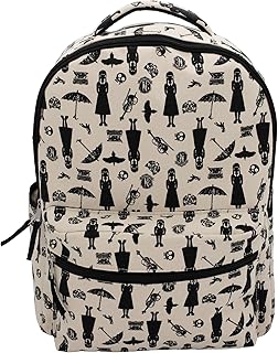 AI ACCESSORY INNOVATIONS Wednesday Adams Icons Backpack, Nevermore Academy 16 Inch Girls School Bag, Natural & Black