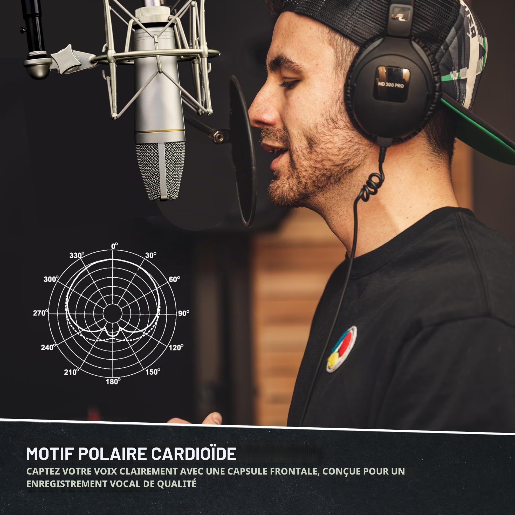 MA-67 Microphone à condensateur de studio, capsule à large diaphragme doré de 34 mm, avec filtre hydropop, support antichoc en métal, câble XLR et sac de micro – pour production de musique,