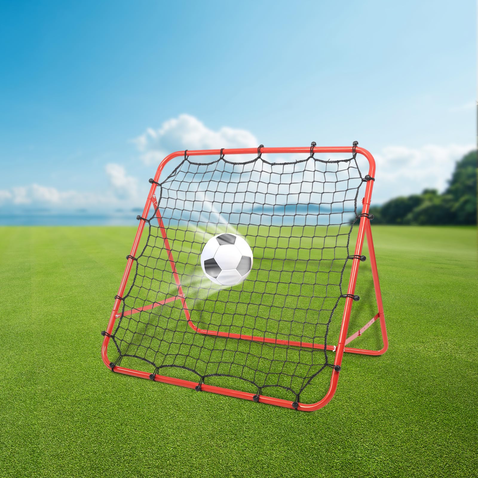 Porta di rimbalzo da calcio, 100 x 100 cm, parete di rimbalzo Kickback, dispositivo di allenamento portatile per allenamento di pass e tiro in giardino