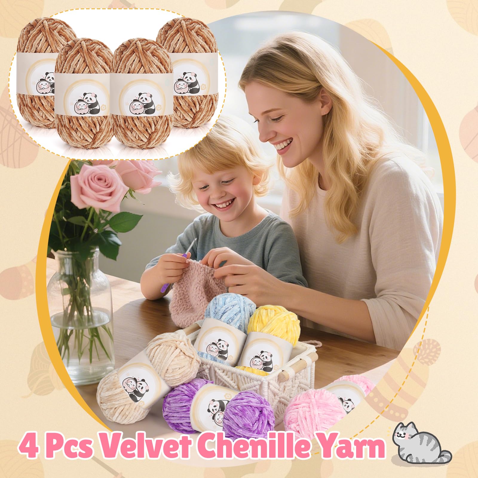 Aeelike Chenille Yarn 400g, 4 Pack Plush Chunky Chenille Wool for Knitting 100g Balls - Image 3