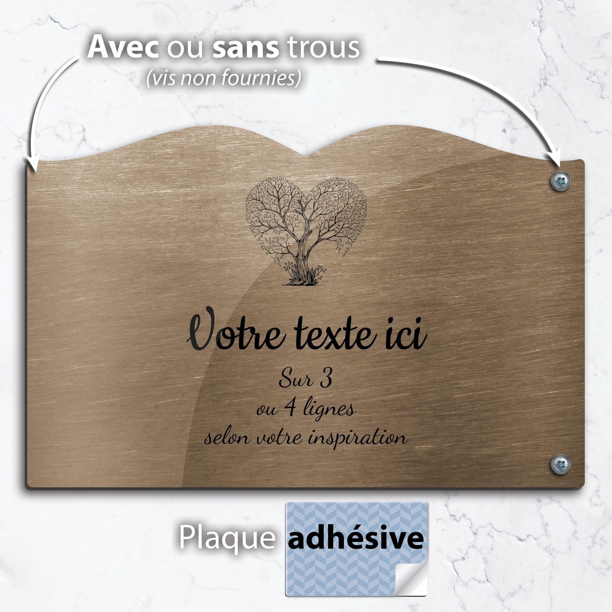 Targa Funeraria Personalizzata In Acrilico - Motivo Albero E Cuore, 20x12 Cm, Prodotta In Francia