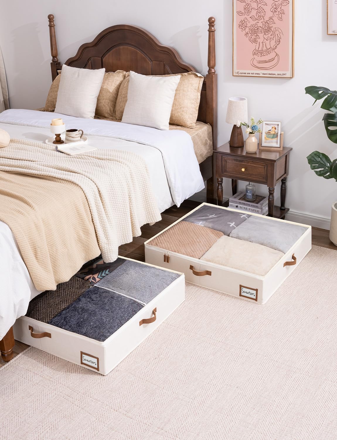 Boîtes Rangement StorageWorks Boîtes Rangement Sous Lit StorageWorks - 2 Boîtes Grises Avec Couvercle Transparent, Fermeture éclair, Tissu épais