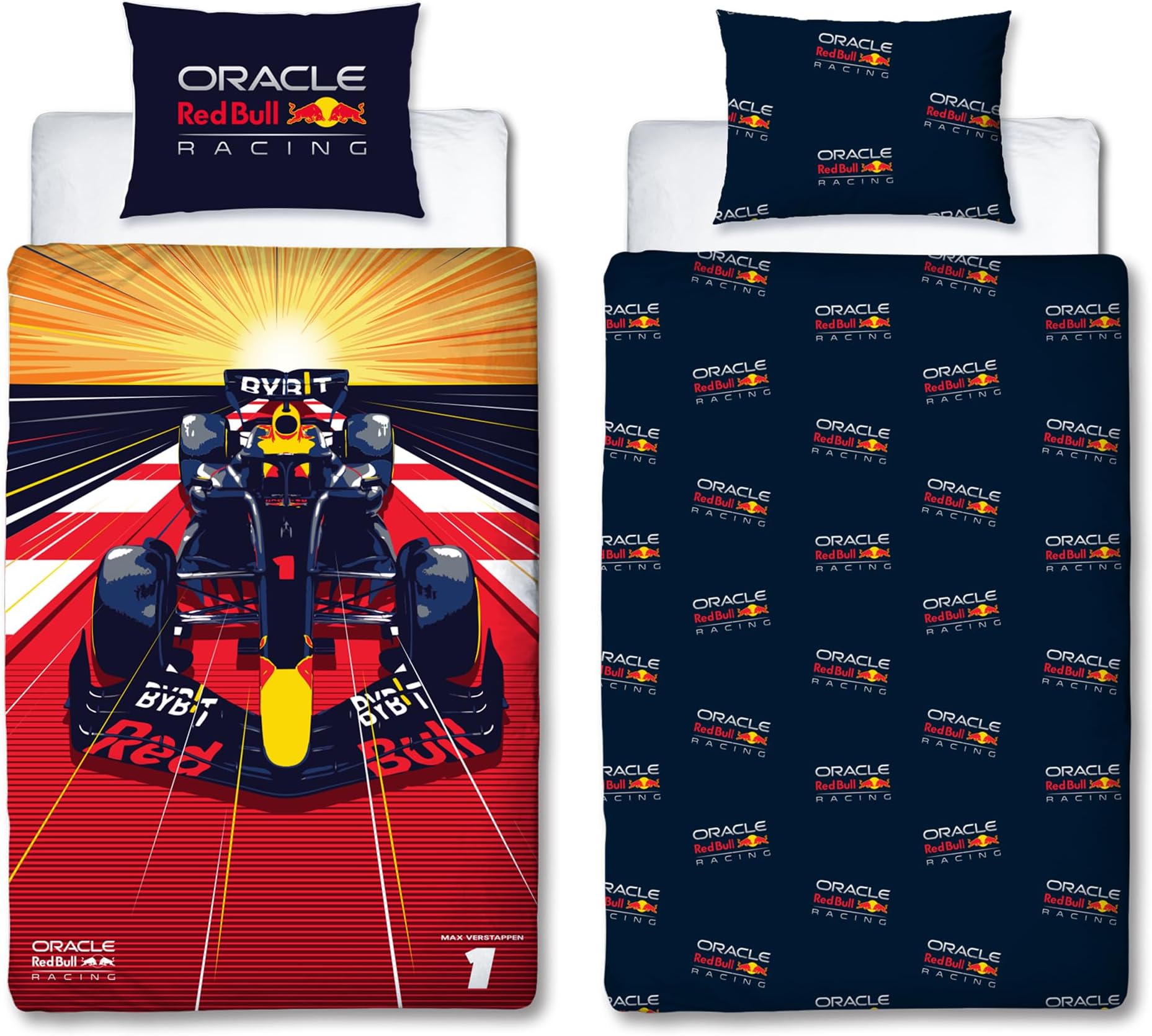 Character World Oracle Red Bull Racing Official Single Duvet Cover Set | Speed Design Reversible 2 Sided Bedding Including Matching Pillow Case Single Bed Set | Polycotton