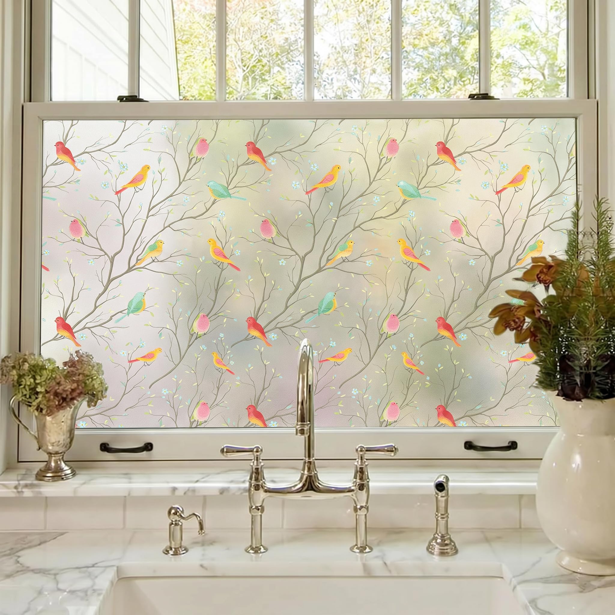 Coavas Film de confidentialité décoratif pour fenêtre en Verre dépoli Non adhésif - Film Statique pour Porte en Verre - Contrôle de la Chaleur - Anti-UV - 60 x 300 cm
