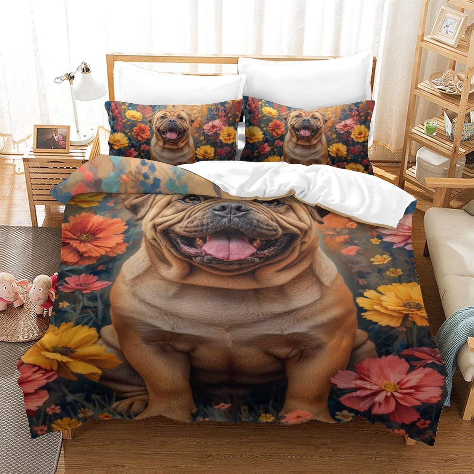 Housse de Couette Bouledogue Français Respirante et Super Douce