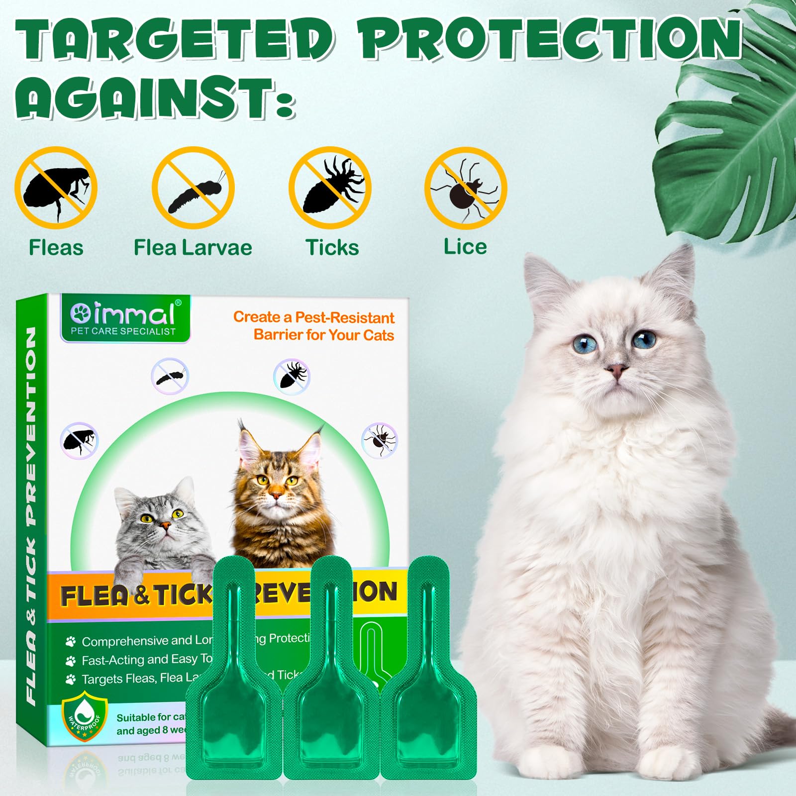 Topische Entwurmungstropfen Für Katzen 6Pcs, Deworming Spot On Für Katzen, Vorbeugung Gegen Flöhe Und Zecken, Starke Natürliche Formel, Sicher Und Umweltfreundlich, Dosierung Für 6 Monate