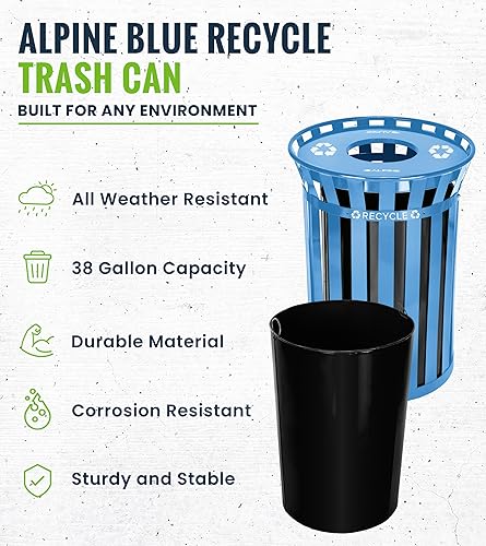 Miniatura 2 de Alpine Industries Recipiente de basura de metal para exteriores, bote de basura resistente, receptáculo de basura comercial, bote de basura