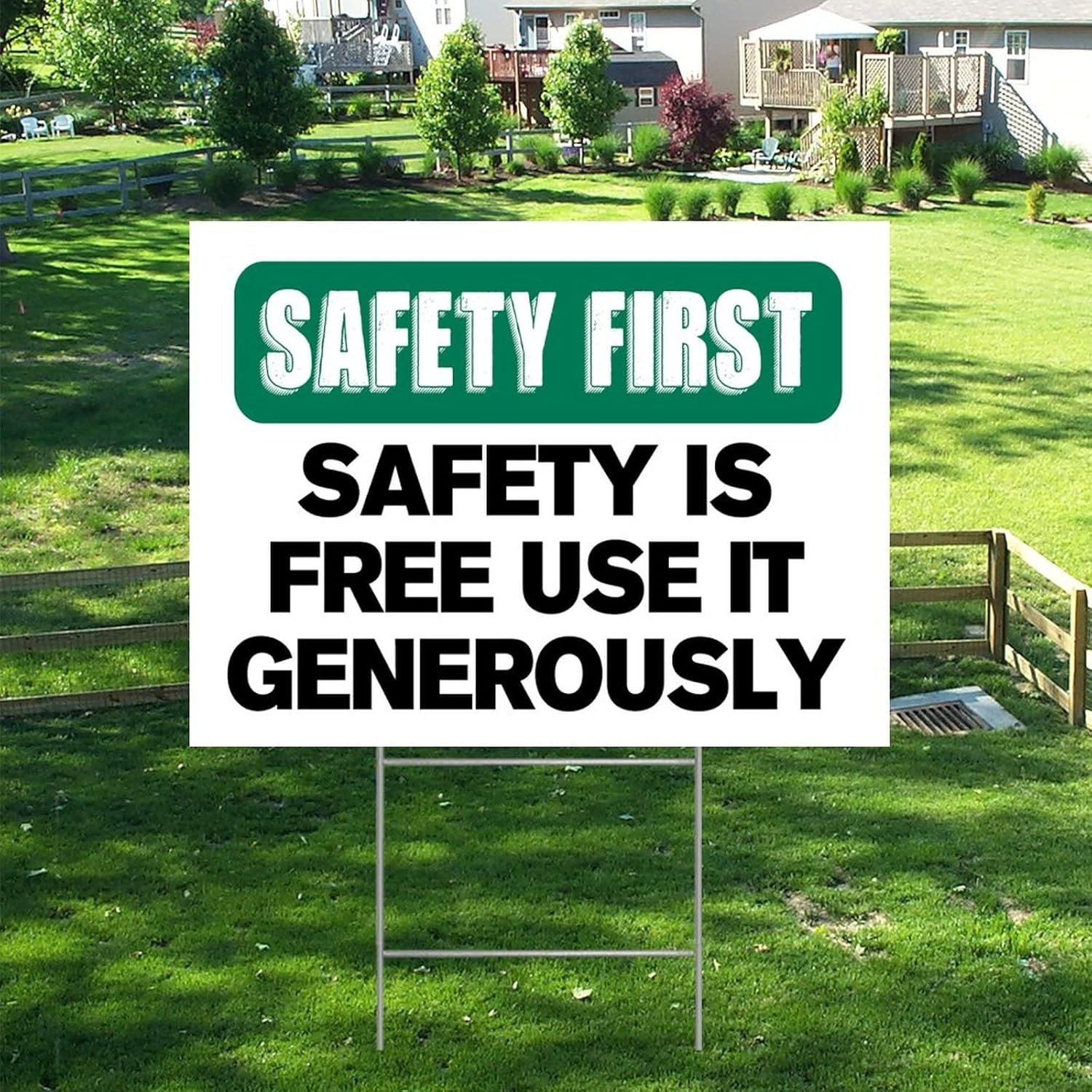 Farmhouse Decorative Yard Sign 18x24 Safety First Safety is Free Use It Generously Waterproof Corrugated Plastic Warning Yard Sign with H-Stakes Decorations for Lawn Garden Yard Home Outdoor