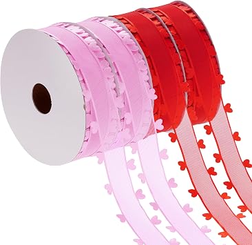 jiebor Heart Ribbon Valentine Chiffon Organza Ribbon for Mothers Day Wedding Gift Wrapping Party Decoration Hair Bows Making Craft Sewing 80 Yard Red, Pink