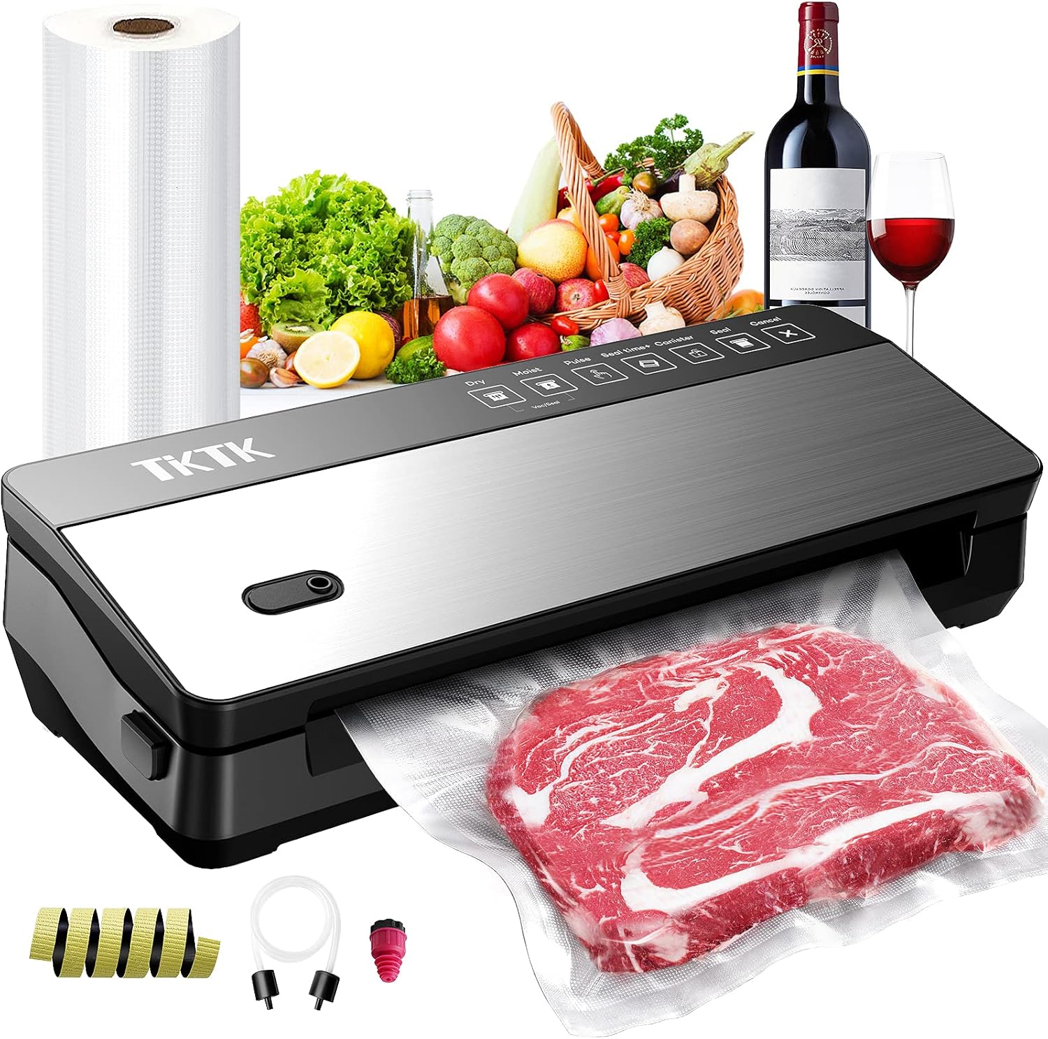 Vacuum Sealer Machine,TKTK 7 In 1 Food Sealer,Powerful Air Sealing System Machine,85 Kpa,Dry&Moist Modes,with Built-in Cutter, Paper Bag Storage,Gifts for Mom Wife: Home & Kitchen