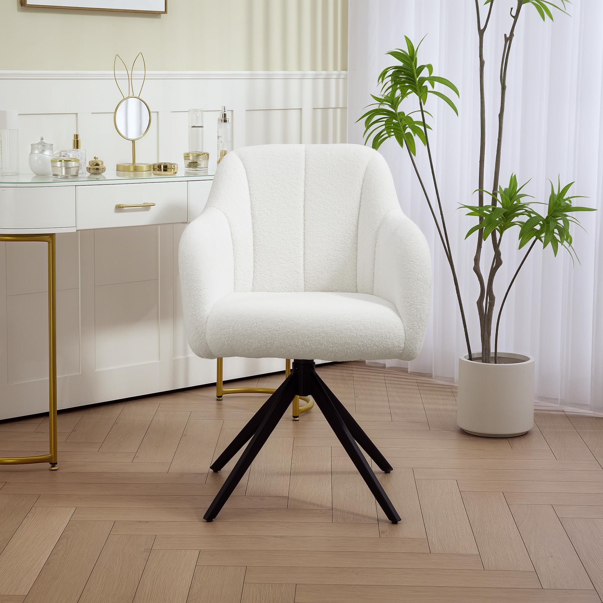 HOMCOM Sillón Giratorio Gran Comodidad Base de Acero Blanco | Sillón relax, sillón de dormitorio, tupido teddy pelo sintético, sala de estar, dormitorio, oficina