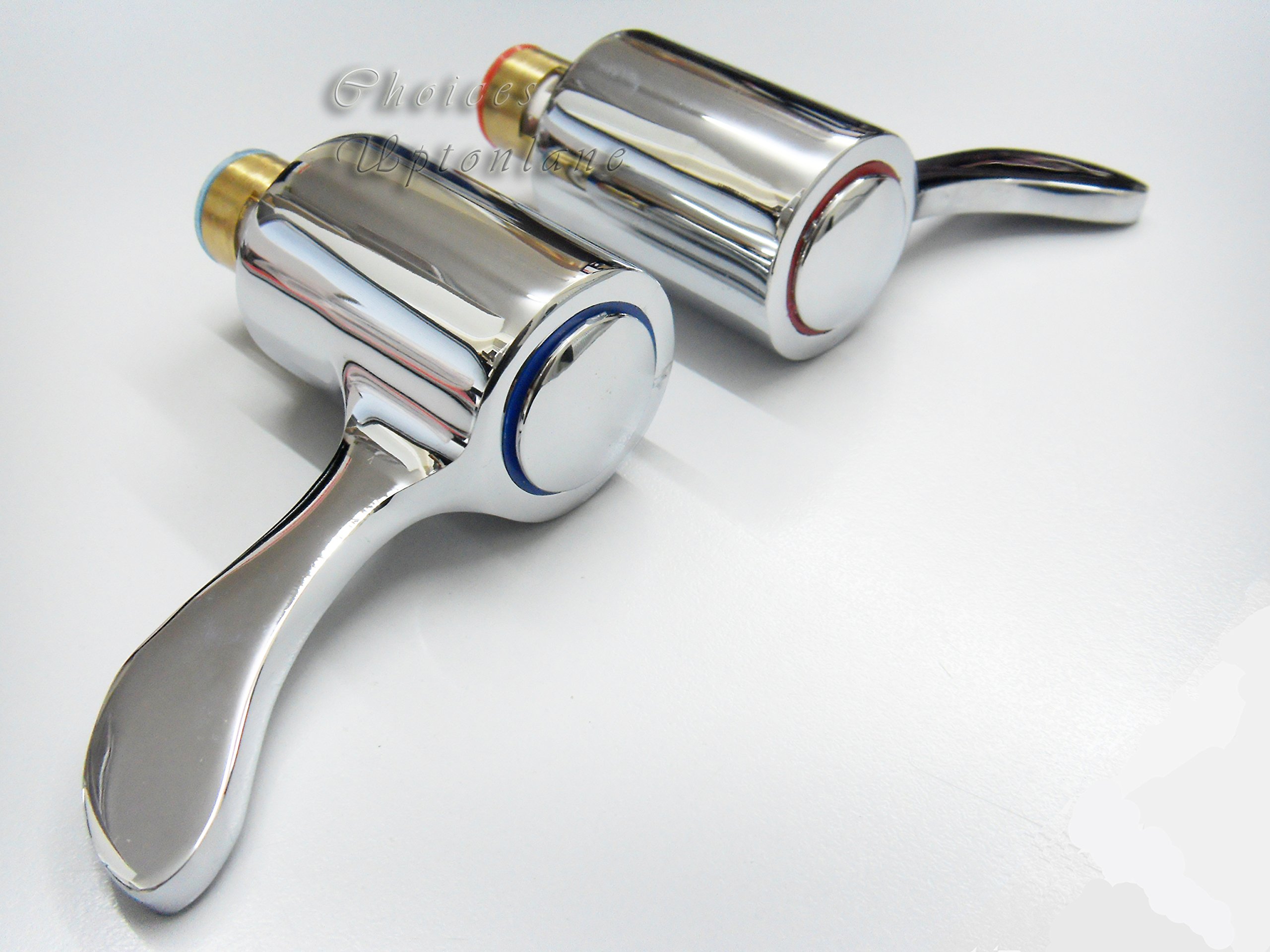 REPLACEMENT HOT & COLD LEVER 1/4" TURN MODERN TAP TOP HEAD COVERS CHROME PLATED, Silver - Image 3