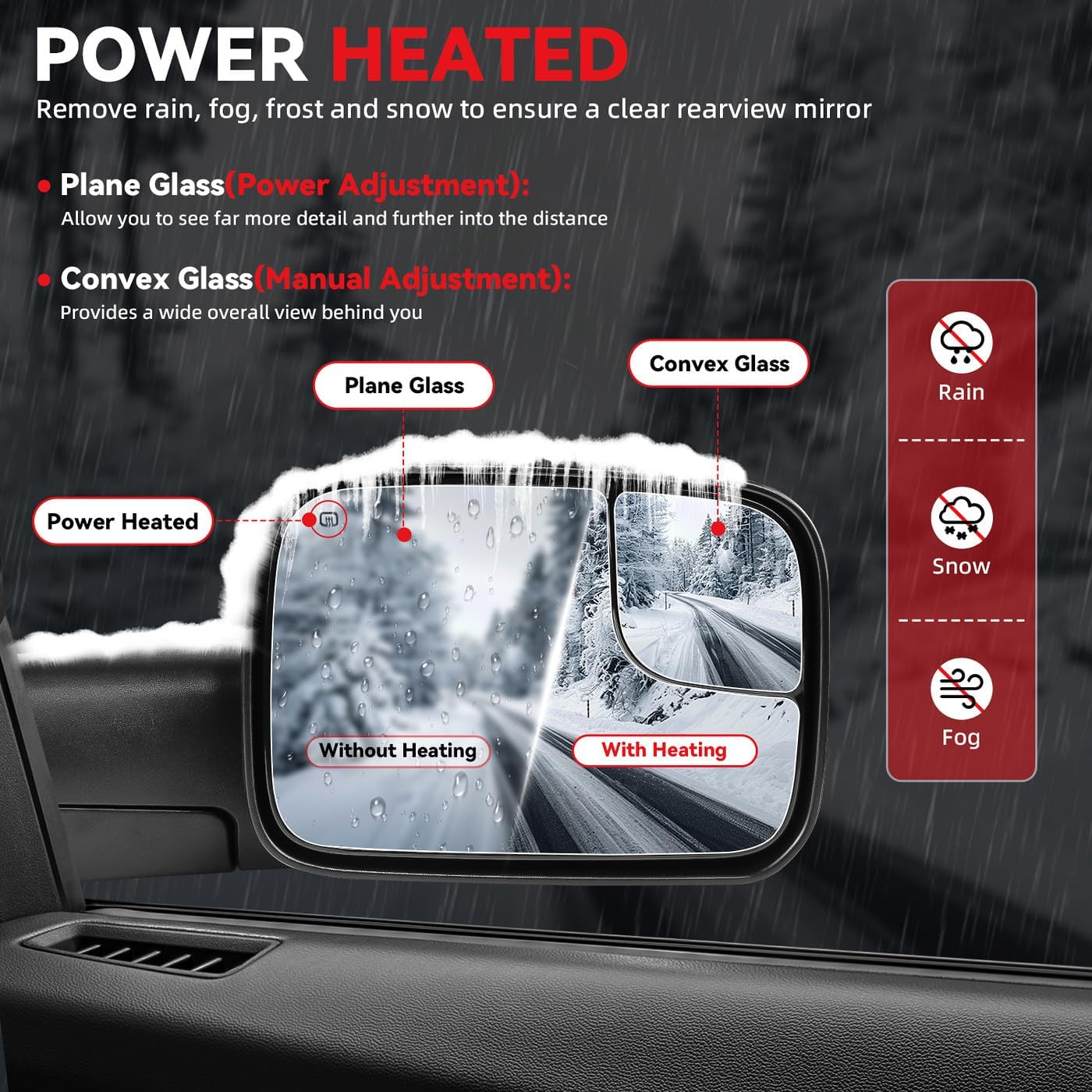 Drive & Paasenger Towing Mirrors - Compatible with 2002-2008 Dodge Ram 1500 2500 3500 - Power Adjustable Heated Manual Fold Black Side View Mirrors