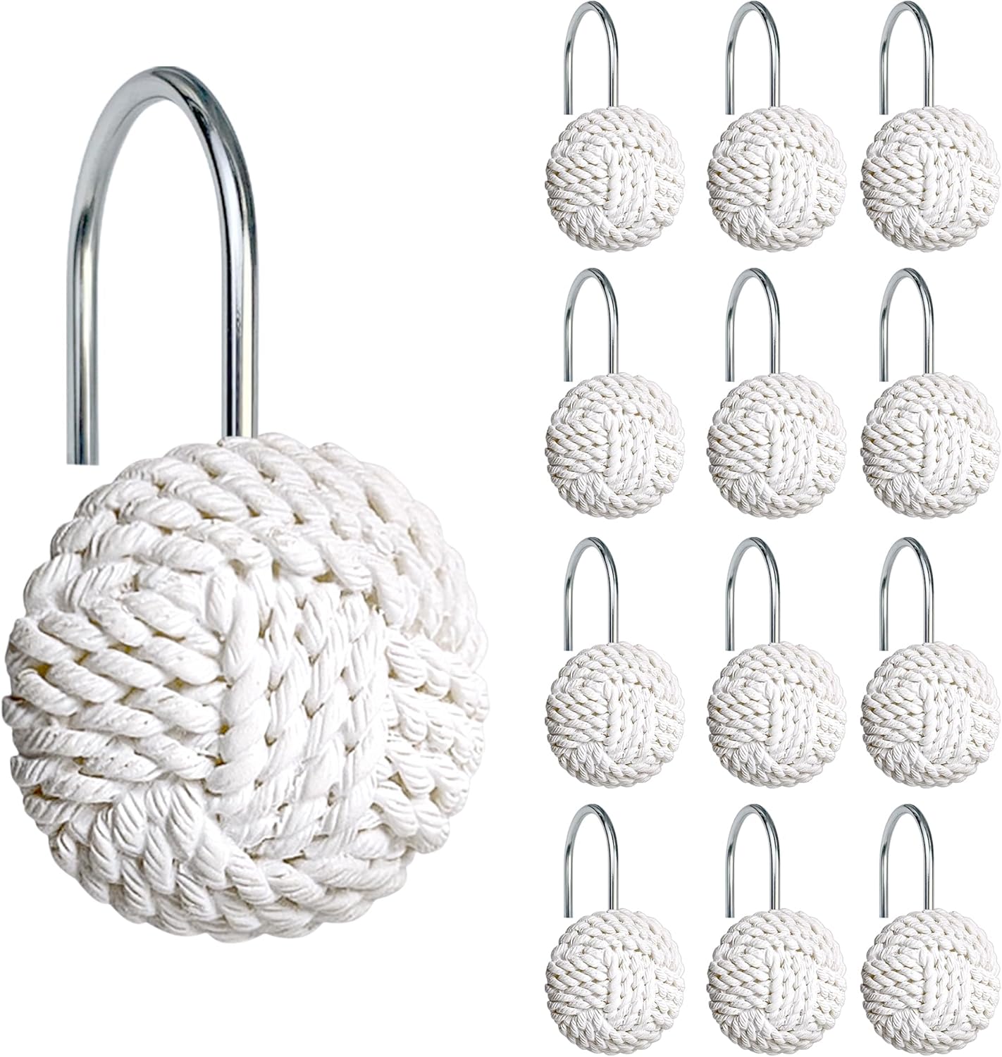 Sunlit Boho Knots Shower Curtain Hooks, Home Decorative Shower Curtain Rings for Bathroom, Seaside Nautical Shower Curtain Hangers Bathroom Accessories, Set of 12