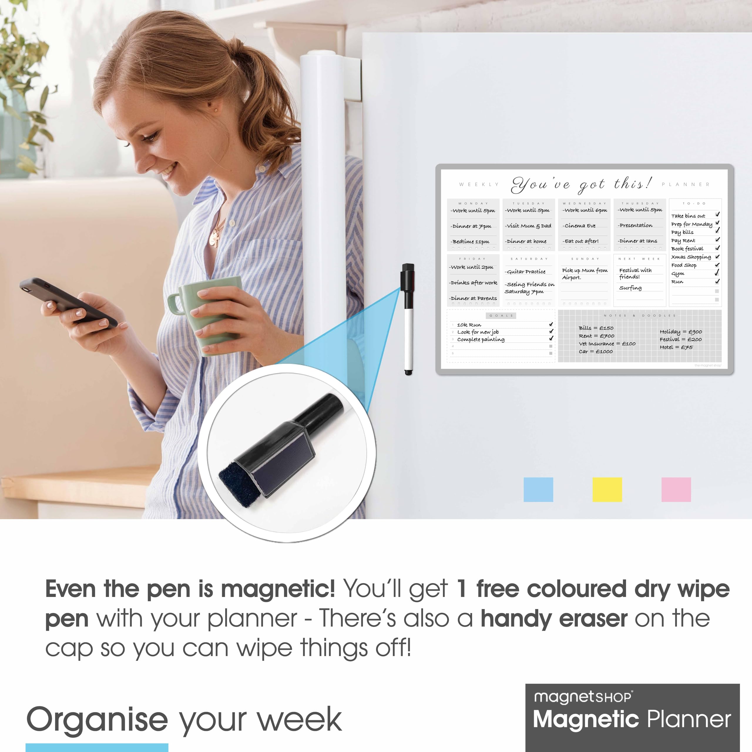 TMS A3 Magnetic Weekly Planner, Light Charcoal, A3 (42 x 30cm) - Image 4