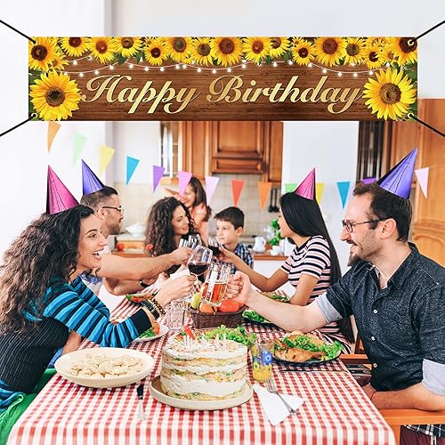 Miniatura 4 de Cartel y cartel de cumpleaños de girasol, decoraciones de fiesta para mujeres y niñas, tema de feliz cumpleaños, fondo de fotos para interiores y