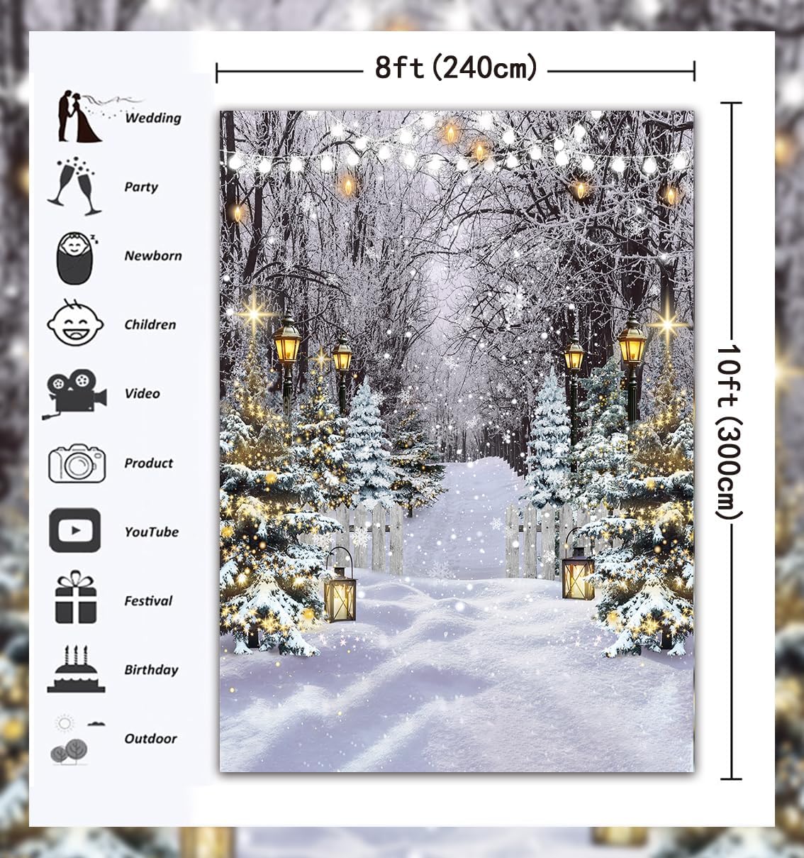 Winter Wonderland Scene Backdrop 8x10FT Winter Snowflake Christmas Tree Forest Scene Photography Background Snowy Xmas Party Decorations Supplies Photo Props