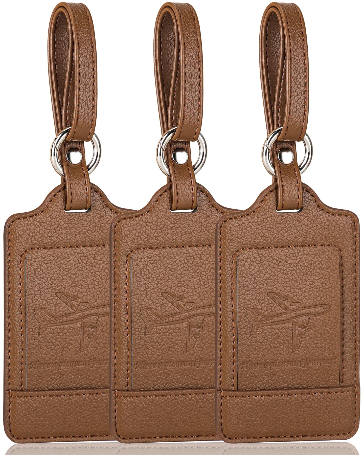 Teskyer 3 Pack Luggage Tags, PU Leather Luggage Tags for Suitcases, Luggage Labels with Name ID Card, Noticeable, Durable, Travel Accessories