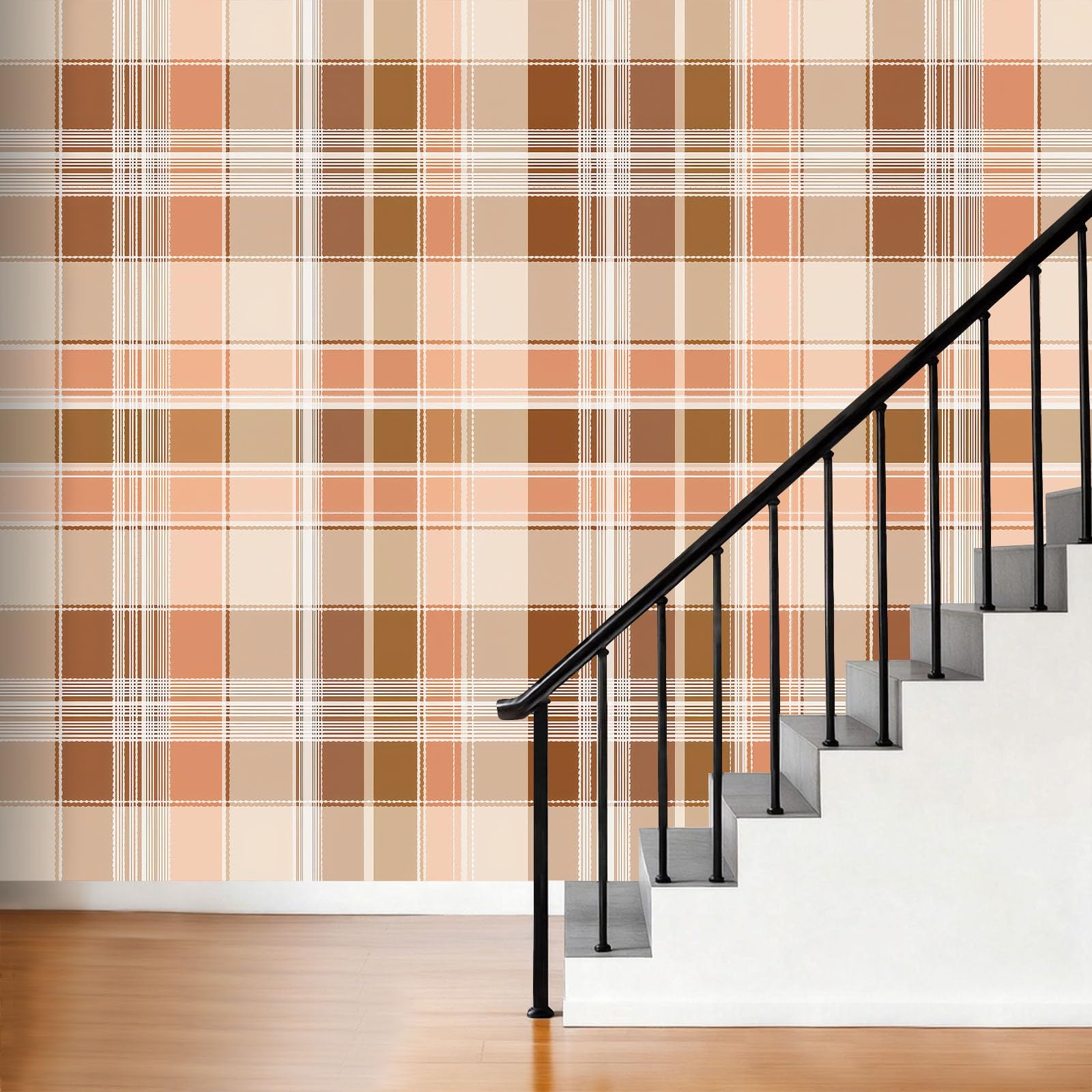 Carta da parati fotografica in tessuto non tessuto, effetto 3D, motivo tartan scozzese, per soggiorno, camera da letto, 400 x 280 cm, colore beige