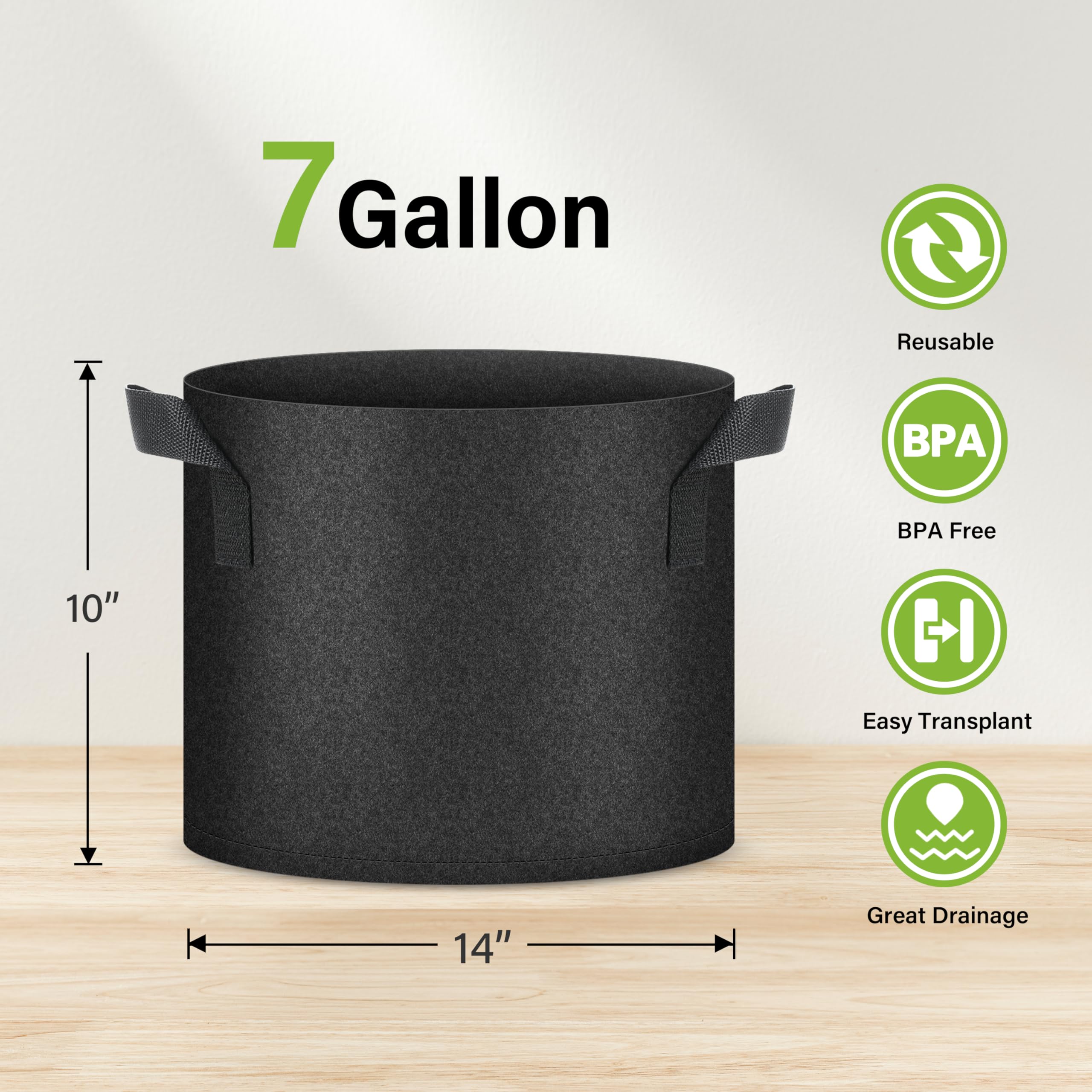 HealSmart Aeration - Maceta de jardinería de Tela no Tejida Resistente para Verduras, Hierbas y Flores, Color Negro, Paquete de 20, 7 galones