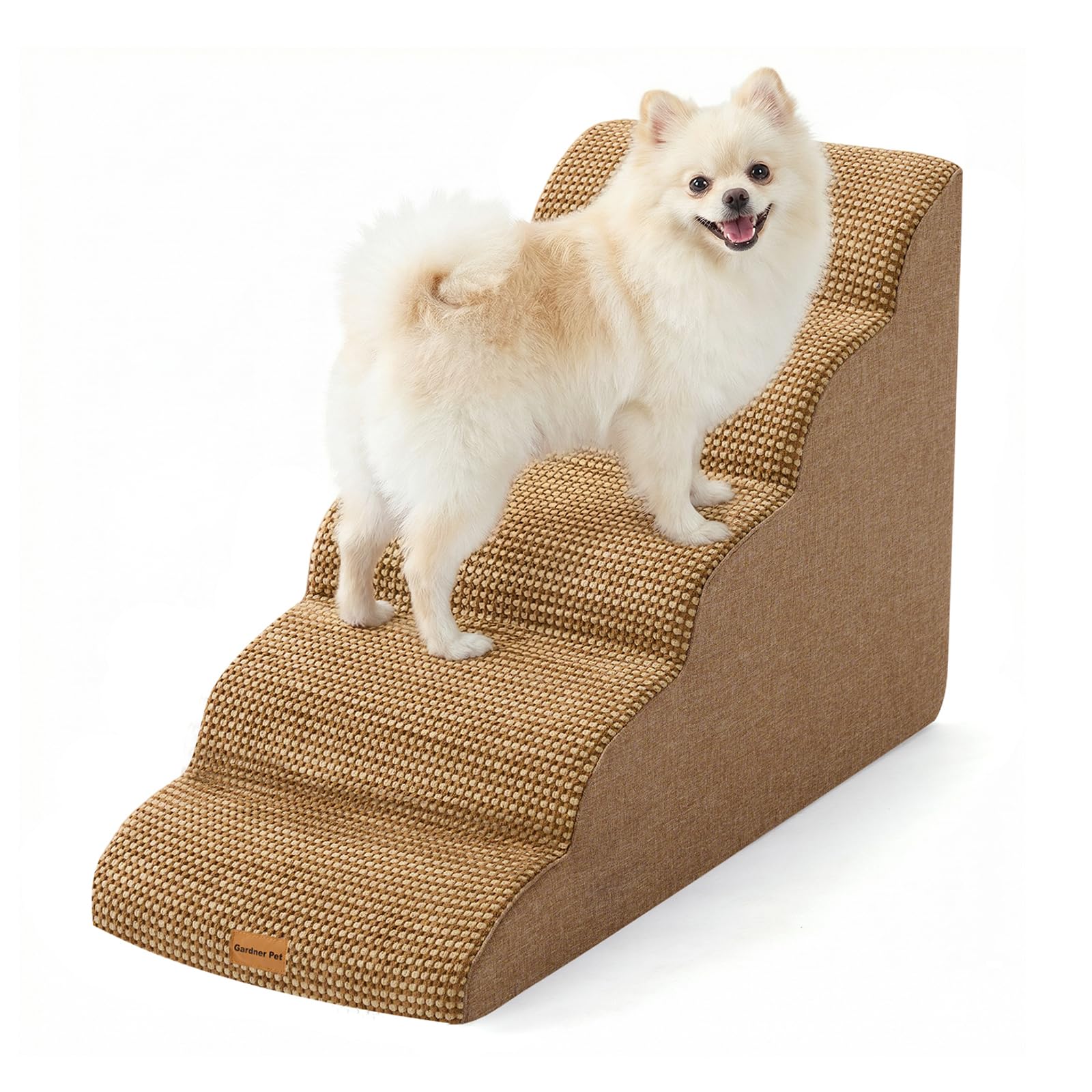 Gardner Pet Scala per Cani Piccoli 5 Gradini, Scaletta per Cani Lavabile Alta 55 cm, Rampina in Schiuma con Rivestimento Antiscivolo e Impermeabile per Letto, Divano e Auto, Marrone