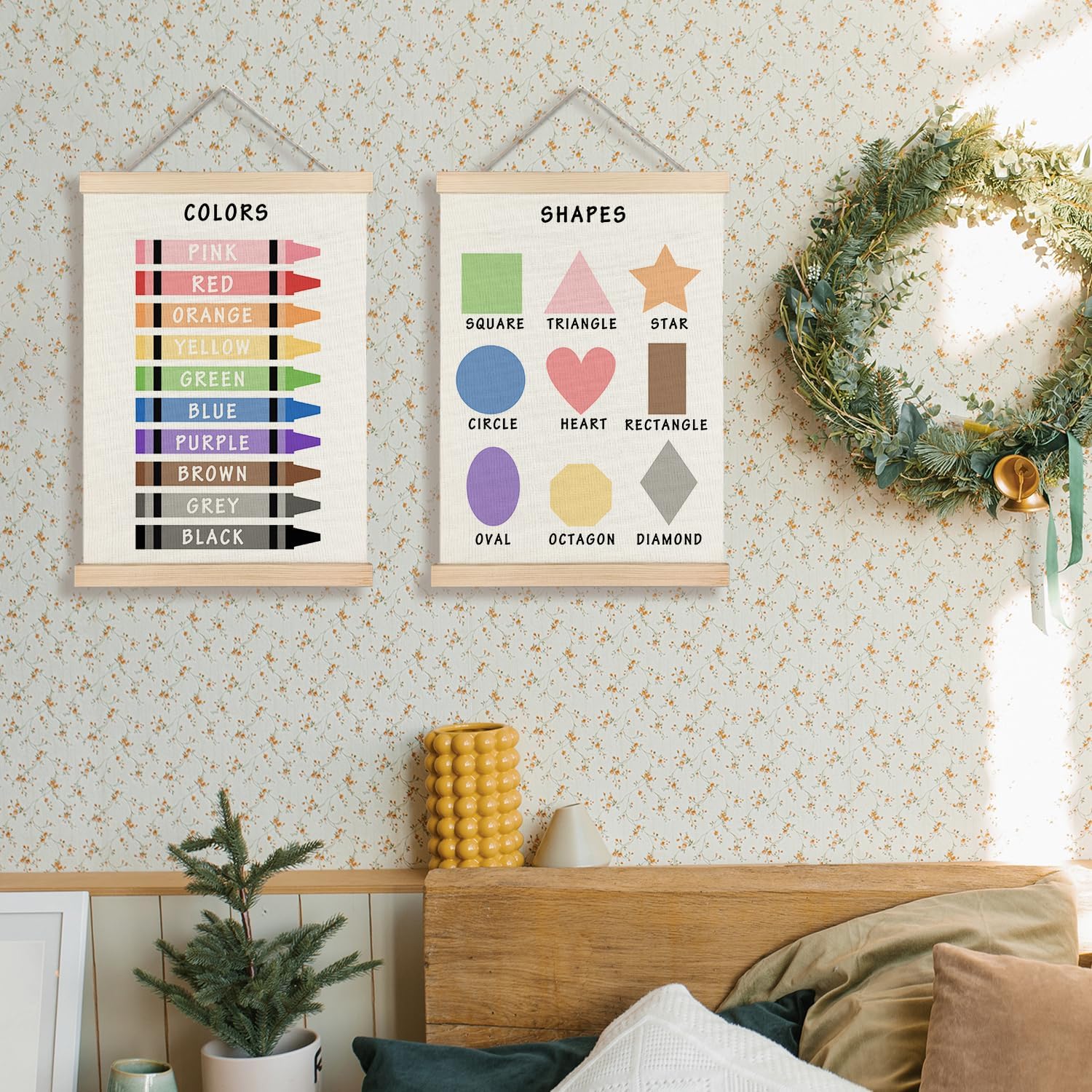 Supwhd Shapes Colors Posters for Classroom Wall, Shapes Colors Learning Poster Hanger Frame Wall Decor for Classroom Nursery Kids Room Playroom Preschool Decor, 16x24 Set of 2