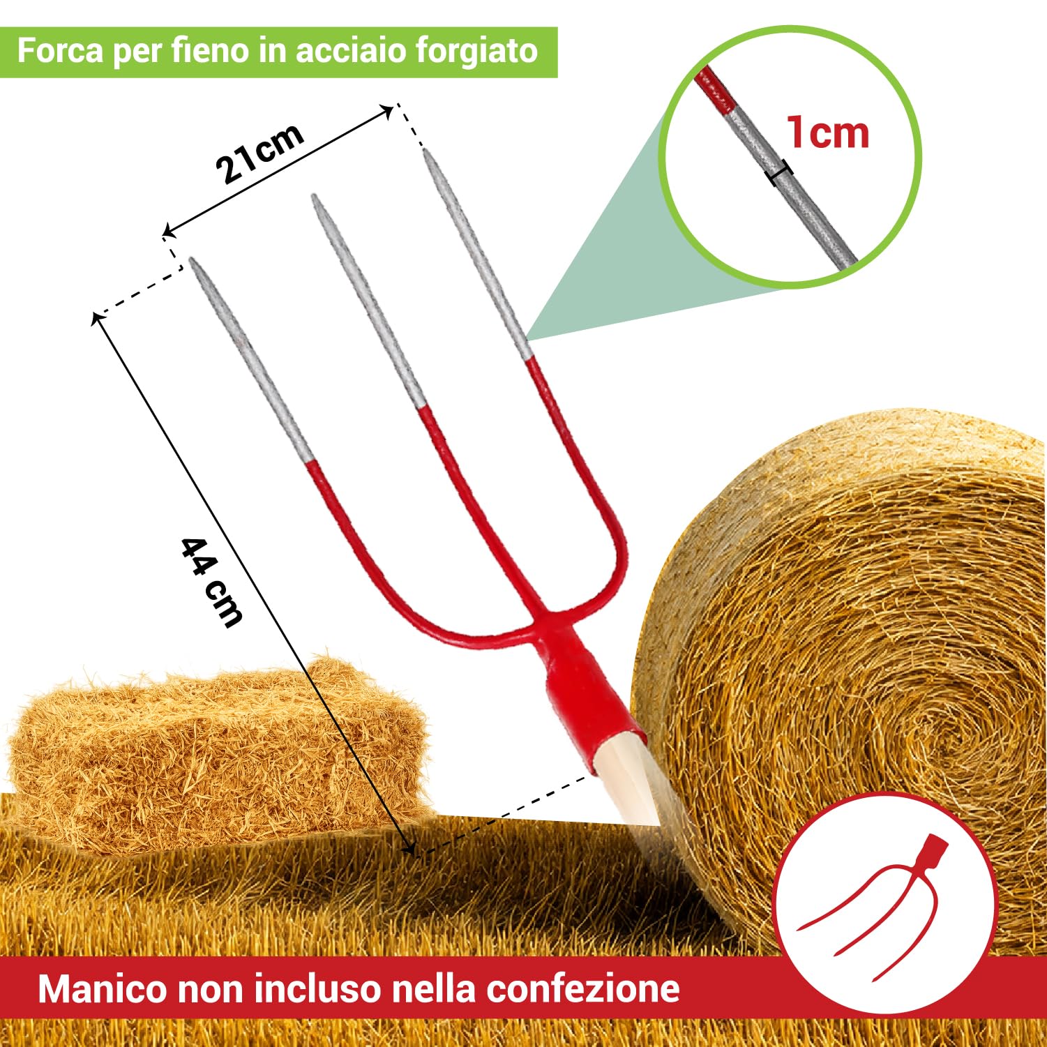 Crisalide® Forca per Fieno a 3 Denti Senza Manico – Forca in Acciaio Forgiato per Paglia, Fieno, Erbacce e Uso Agricolo Professionale