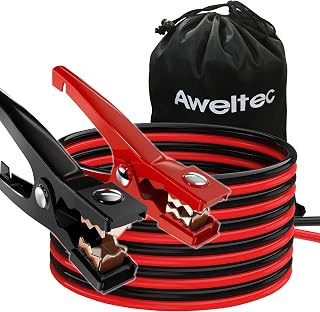 AWELTEC 8 Gauge 12FT Heavy Duty Jumper Cables for Cars Trucks SUVs - Quick Connect Clips, Extreme Temp Proof, Carrying Bag