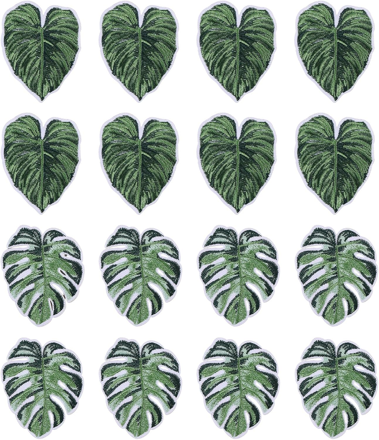 FREEBLOSS 16PCS Sew on Embroidered Applique Leaves Patches Beautiful Monstera Leaf Patch for Clothes Jeans Jackets DIY Decoration 1.9"~2.4"