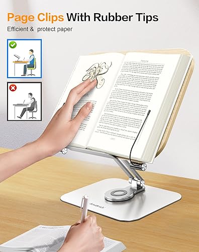 Miniatura 3 de Soporte de libro para lectura soporte ajustable Amasrich con base giratoria de 360 y clips de página plegable para libros de cocina partituras