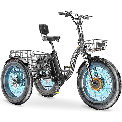 MOONCOOL Electric Tricycle Trike for Adults 350W/500W 36V/48V Removable Battery 20/24/26 Inches 7 Speeds 3 Wheels Electric Bikes Bicycle for Adults, Three Wheel Electric Cruiser Tricycle