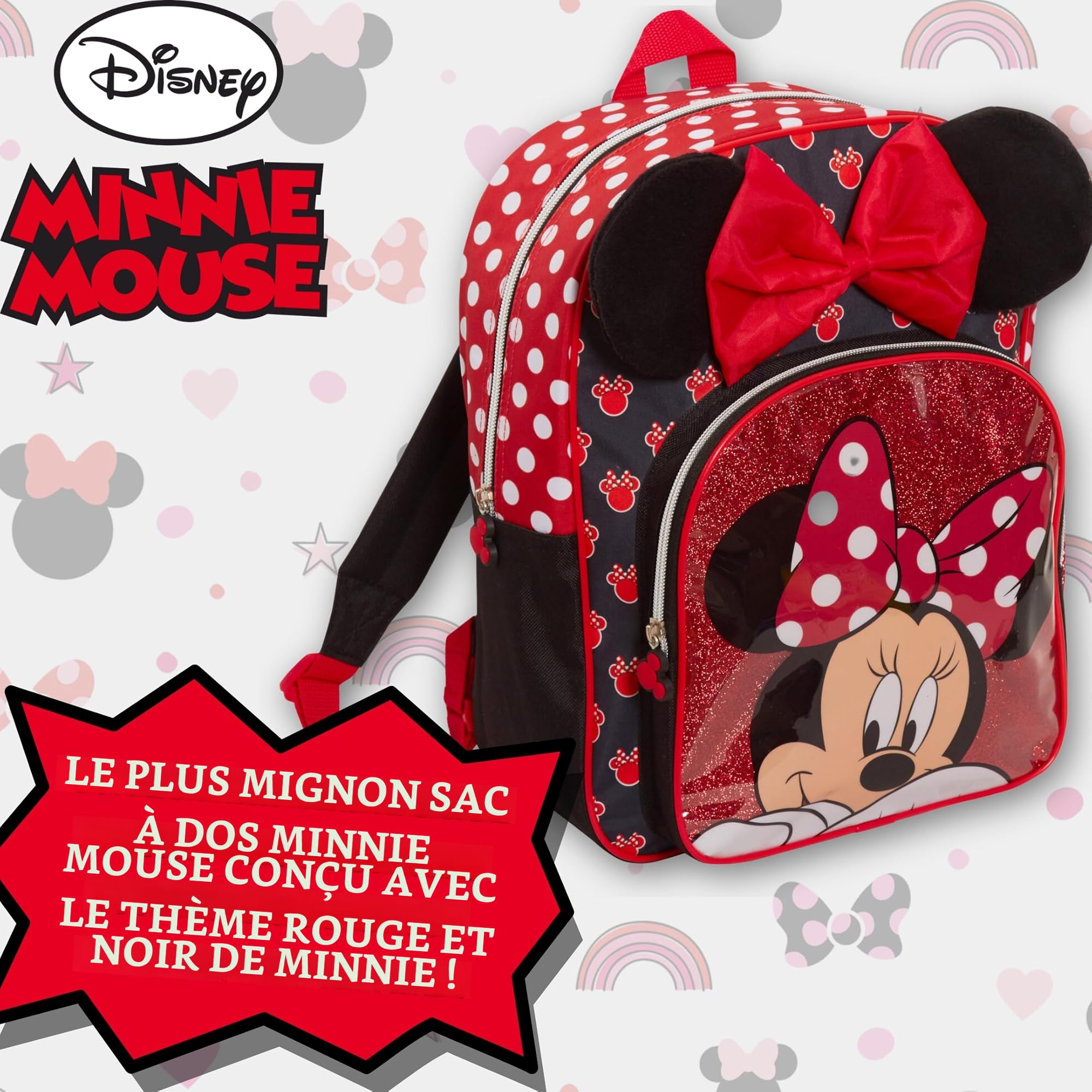 Disney Minnie Mouse Sac à dos pour filles - Sac à dos d'école de luxe - Sac à dos pour enfants - Sac à dos à déjeuner