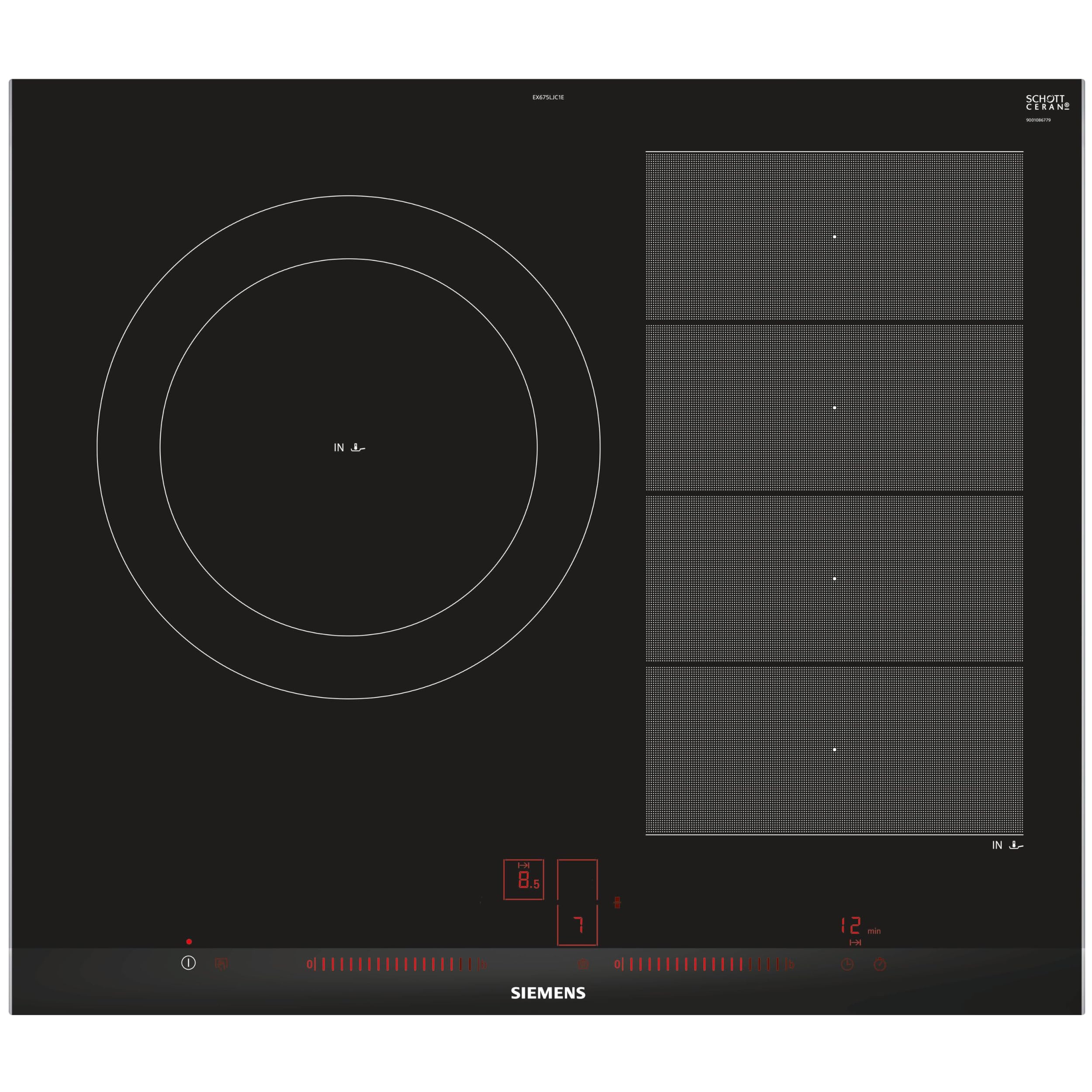 SIEMENS Induction Plate iQ700, 60 cm, Dual Control lightSlider, FlexInduction, fryingSensor Plus, Black, EX675LJC1E