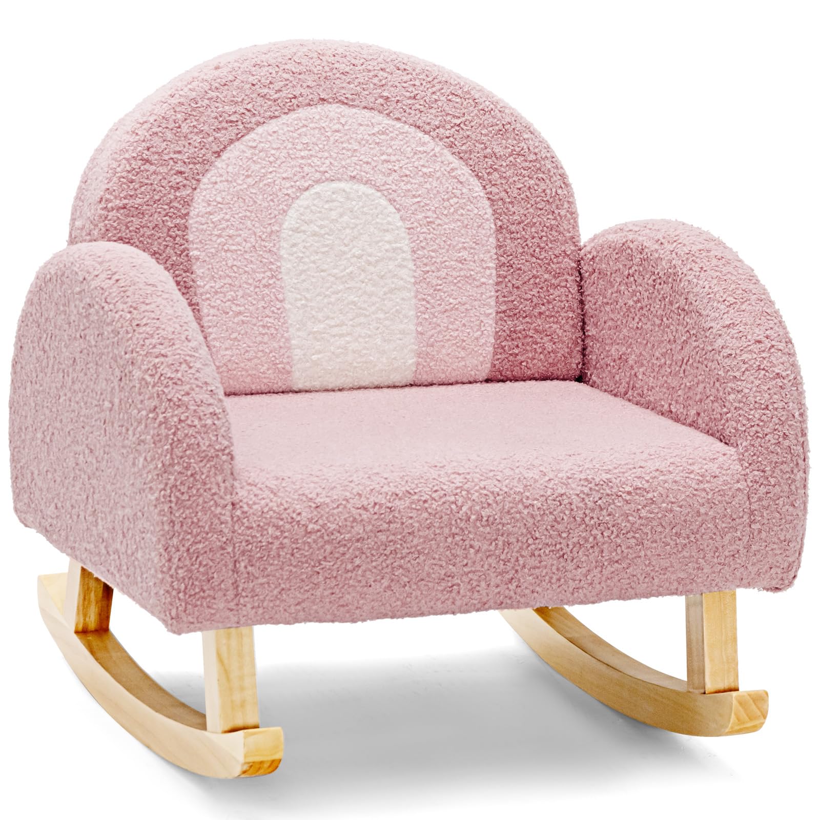 LIFEZEAL Sillamecedora Infantil, Sillón Balancín para Niños de 3-5 Años, con Reposabrazos, Respaldo Ergonómico, Pies de Madera Maciza, Relleno de Espuma para Habitación Infantil, MAX 50kg (Rosa)