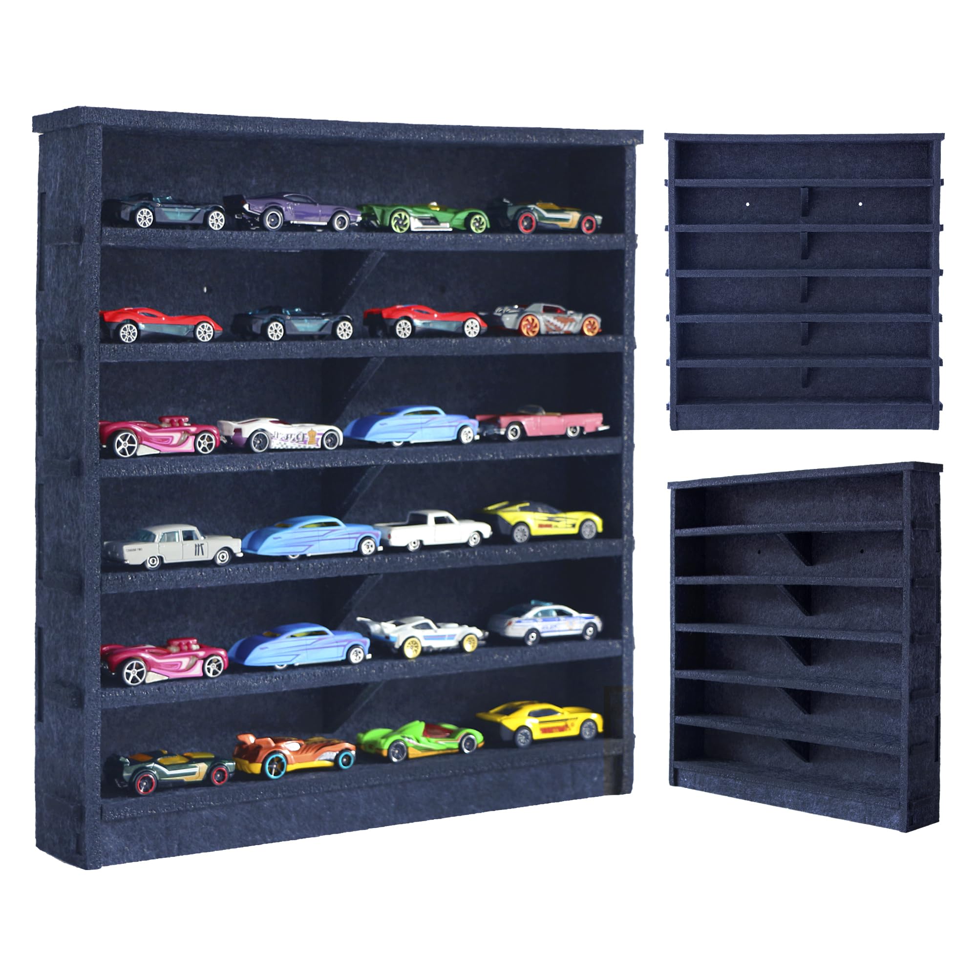 Assemblable Toy Display Case for Kids, Portable Display Case Fit for Toy Cars, Matchbox Cars & More, 24 Display Holder, Wall-Mounted Storage Organizer Case (Blue - New Version)