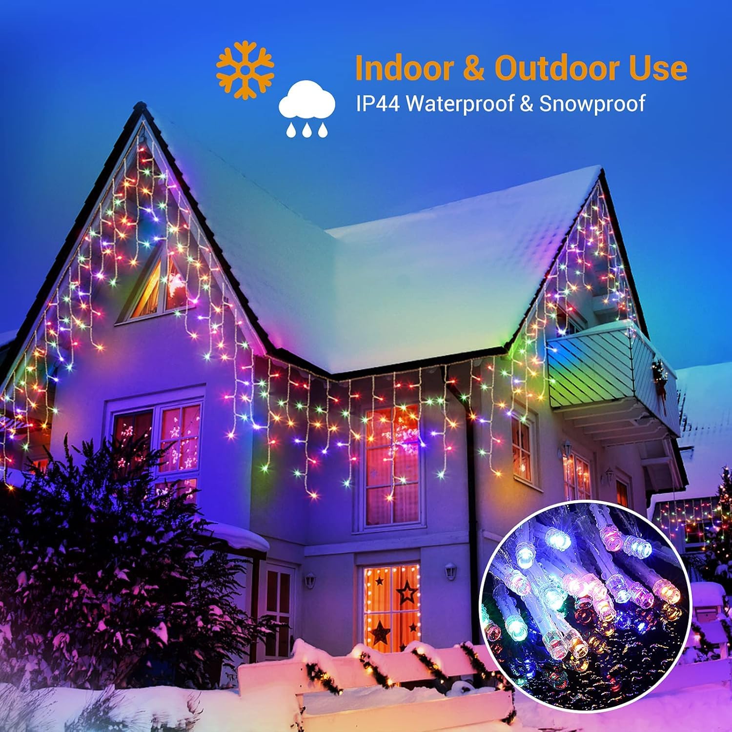 GlobaLink Christmas Icicle Lights Outdoor, 10M/32FT 400LED Icicle Fairy Lights with Timer & 8 Modes - Image 3