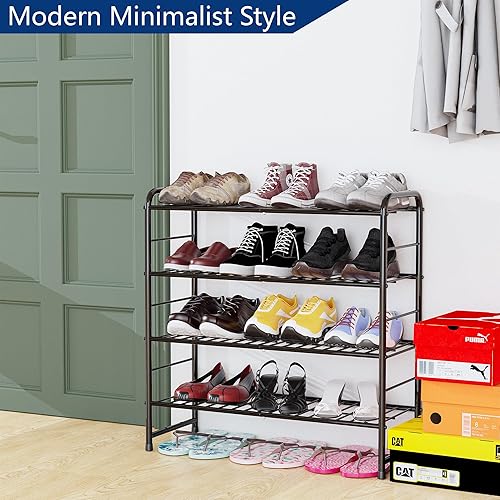 Miniatura 3 de Zapatero apilable de 4 niveles organizador de zapatos expandible y ajustable estante de almacenamiento de alta capacidad rejilla de alambre azul gris
