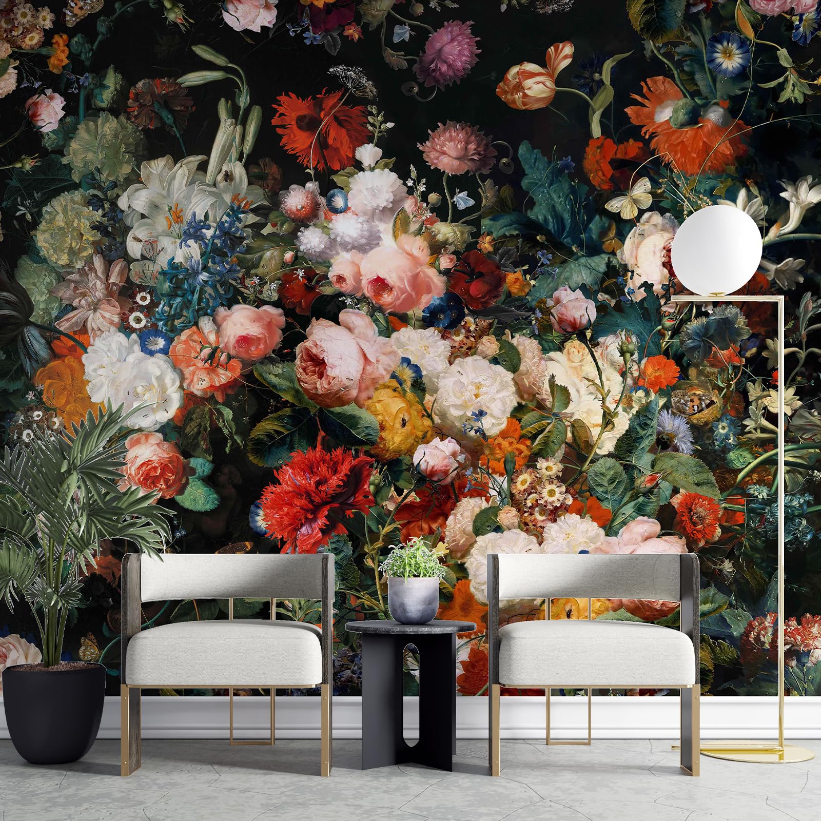 Dark Floral Wall Mural Peel and Stick 177