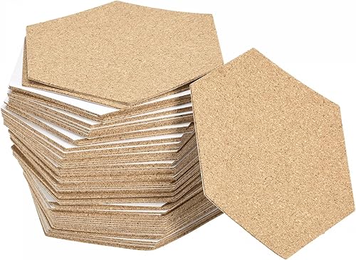 uxcell 3.937x3.346x0.039 in Posavasos Hexágono Corcho Copa Mat Pad Adhesivo Respaldo 60pcs