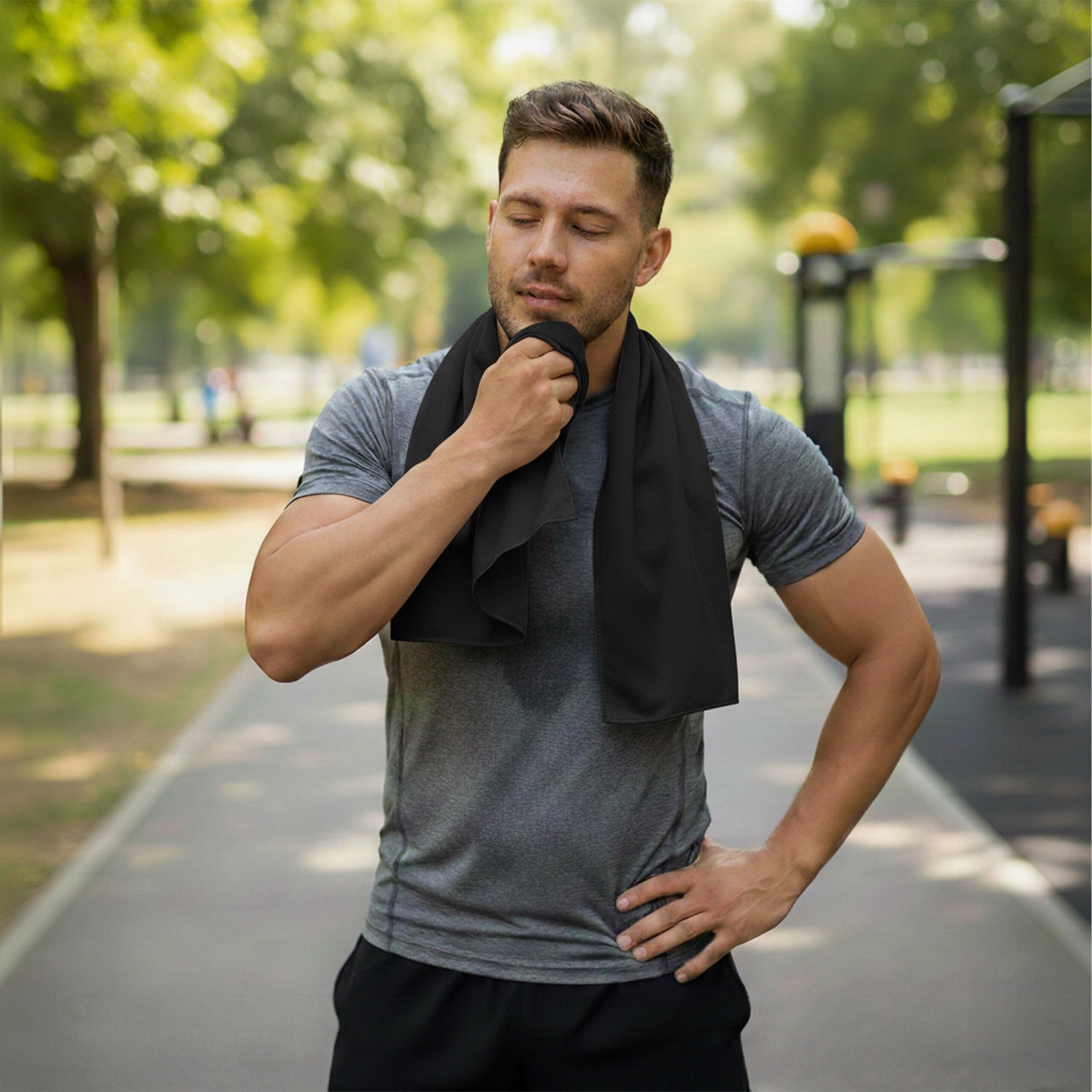 Relaxdays Serviette rafraichissante, Jeu de 20, Micro Fibres, pour Le Cou, Sport, 90x 30 cm, Noir