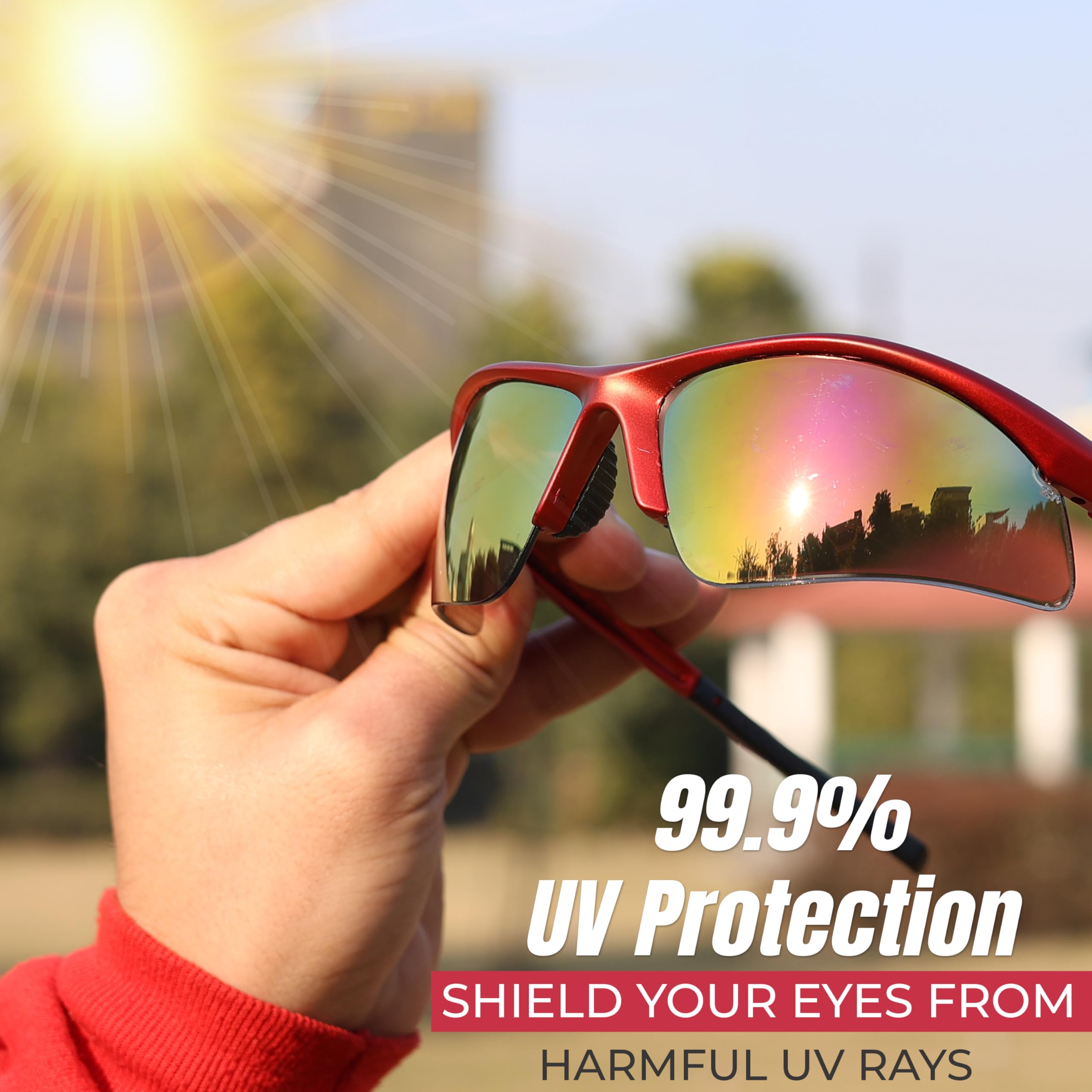 BISON LIFE Sport MTX - Gafas de seguridad con lente de espejo rojo, ANSI Z87.1+, lente de protección UV antivaho y antiarañazos para disparar, trabajo en el patio, ciclismo y actividades al aire libre